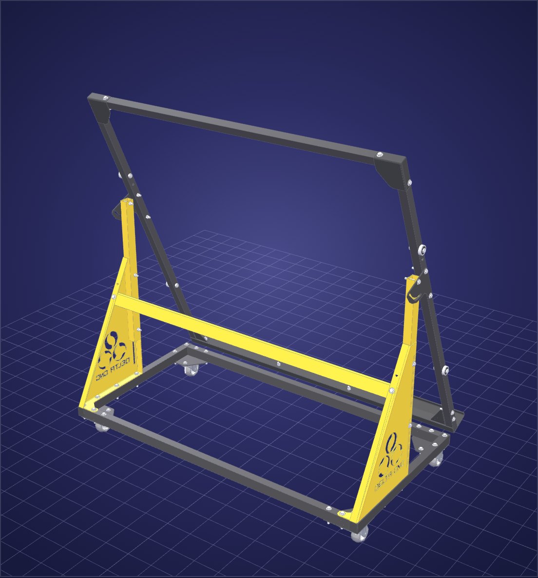 Modelo 3D colorido de um transportador de chapas aberto no visualizador do Indeview